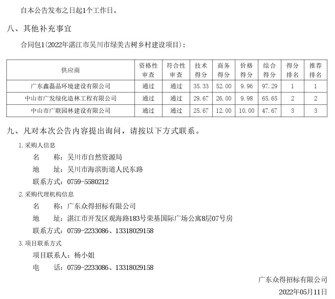 2022年湛江市吴川市绿美古树乡村建设项目【项目编号：ZDZJ22-Z66046】结果公告(图3)