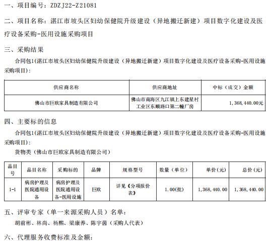 湛江市坡头区妇幼保健院升级建设（异地搬迁新建）项目数字化建设及医疗设备采购-医用设施采购项目【项目编号：ZDZJ22-Z21081】结果公告(图1)