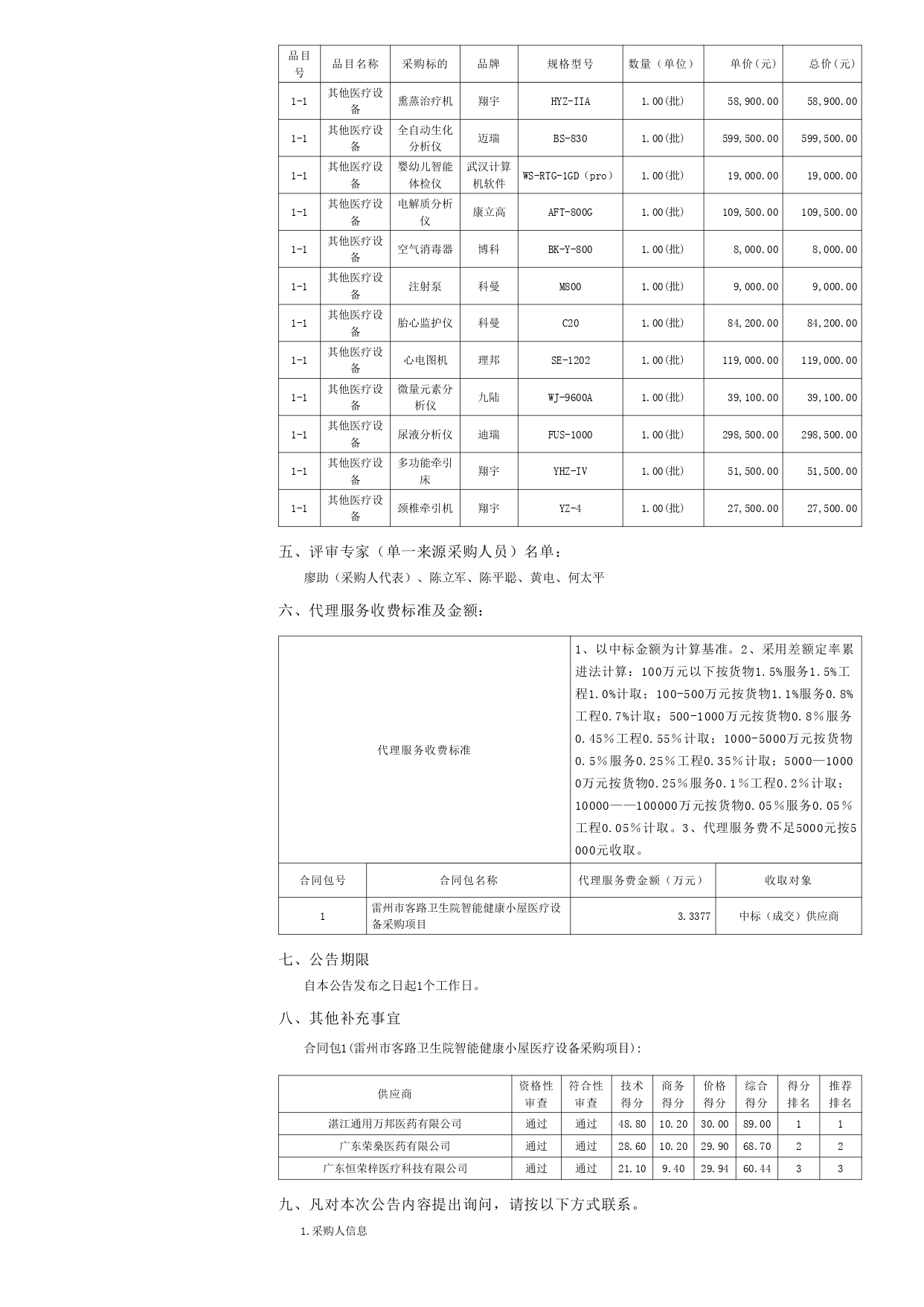 雷州市客路卫生院智能健康小屋医疗设备采购项目【项目编号：ZDZJ22-Z09149】结果公告(图2)