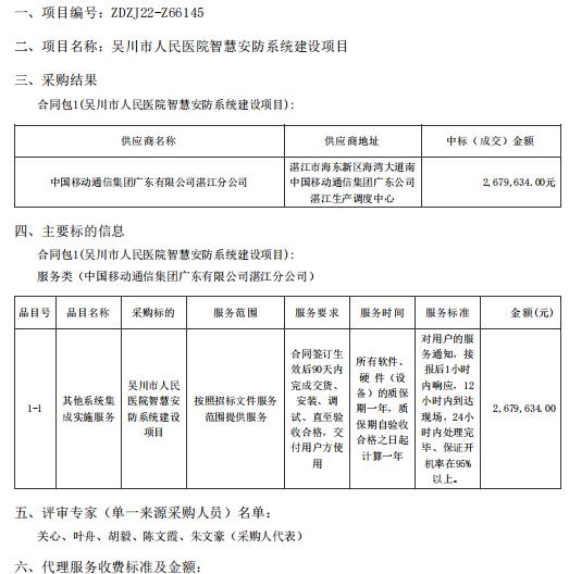 吴川市人民医院智慧安防系统建设项目【项目编号：ZDZJ22-Z66145】结果公告(图1)